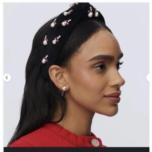 NWT LELE SADOUGHI Acorn Pearly Knotted Headband Black Velvet Crystal